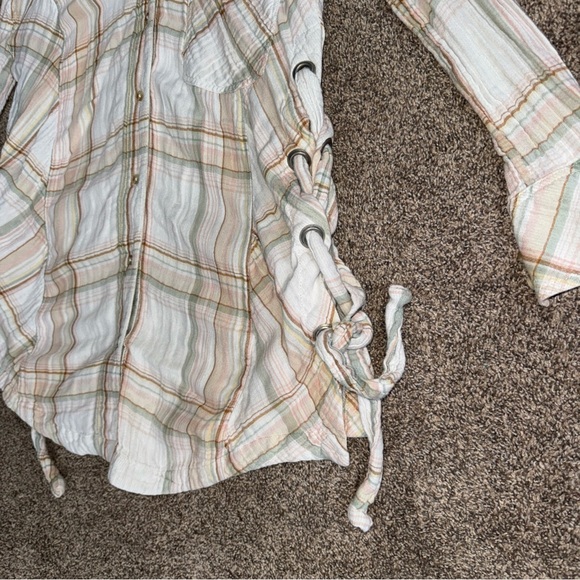 Free People Plaid Button-Up Shirt with Side Ties Womens Oversized Small EUC - Picture 2 of 12